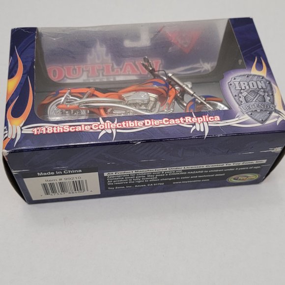 New Outlaw Steel Iron Legends Orange Blue w Flame Motorcycle DieCast Metal 1:18 - Picture 13 of 15